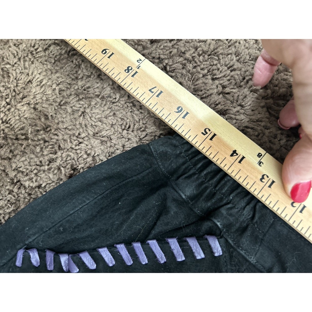 Vintage Vanna White Original Black Purple Suede Leather Skirt Sz 10 Women's - Picture 9 of 9